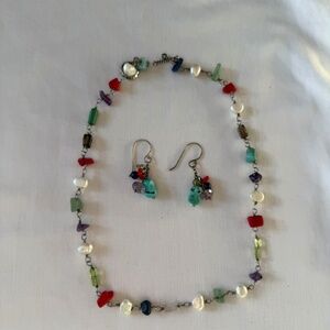 Silpada Sterling Silver multi gemstone and pearl necklace N1033 w earrings